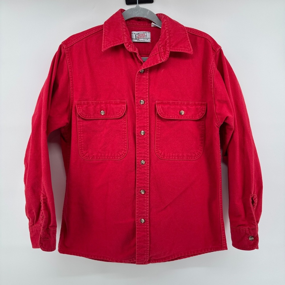 Private Property Chamois Flannel Shirt Mens Medium Red Vintage 80s 90s Western